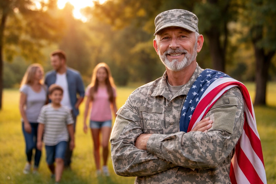 veteran couple reviewing life insurance options together